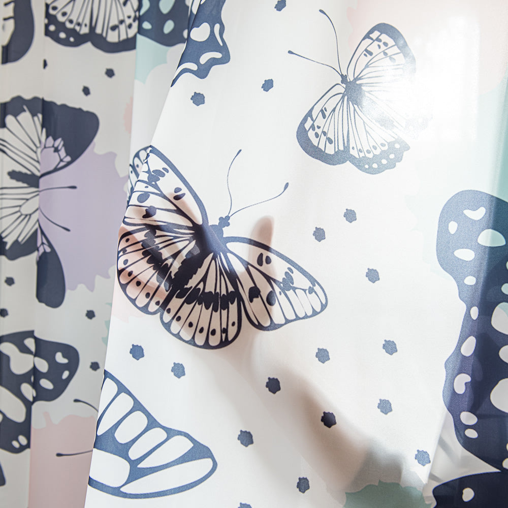 White Sheer Curtains with Blue Butterfly and Colorful Watercolor Design Print