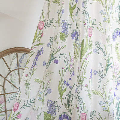 Pretty White Sheer Curtains with Tulip and Violet Print