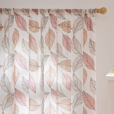 White Sheer Curtains with Autumn Leaves Print