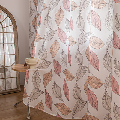 White Sheer Curtains with Autumn Leaves Print