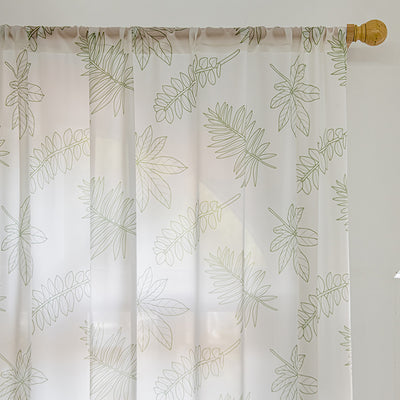 White Sheer Curtains with Green Leaf Print, Simple and Fashionable Design