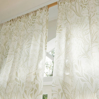 Light Green Sheer Curtains with Leaf and Plant Branches Print