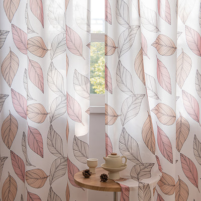 White Sheer Curtains with Autumn Leaves Print