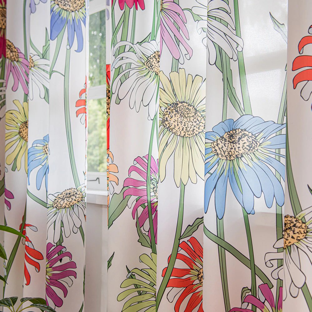 Retro Sheer Curtains with Colorful Art Sunflower Print