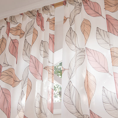 White Sheer Curtains with Autumn Leaves Print