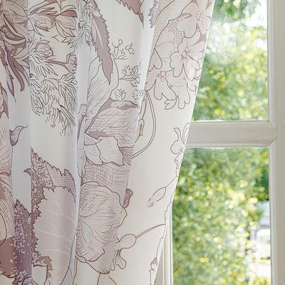 Retro White Chiffon Sheer Curtains with Coffee Peony Flower Print