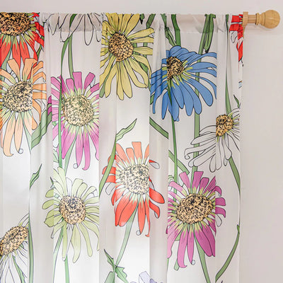 Retro Sheer Curtains with Colorful Art Sunflower Print