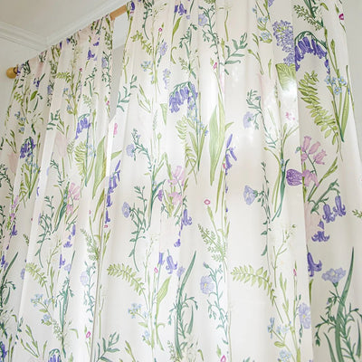 Pretty White Sheer Curtains with Tulip and Violet Print