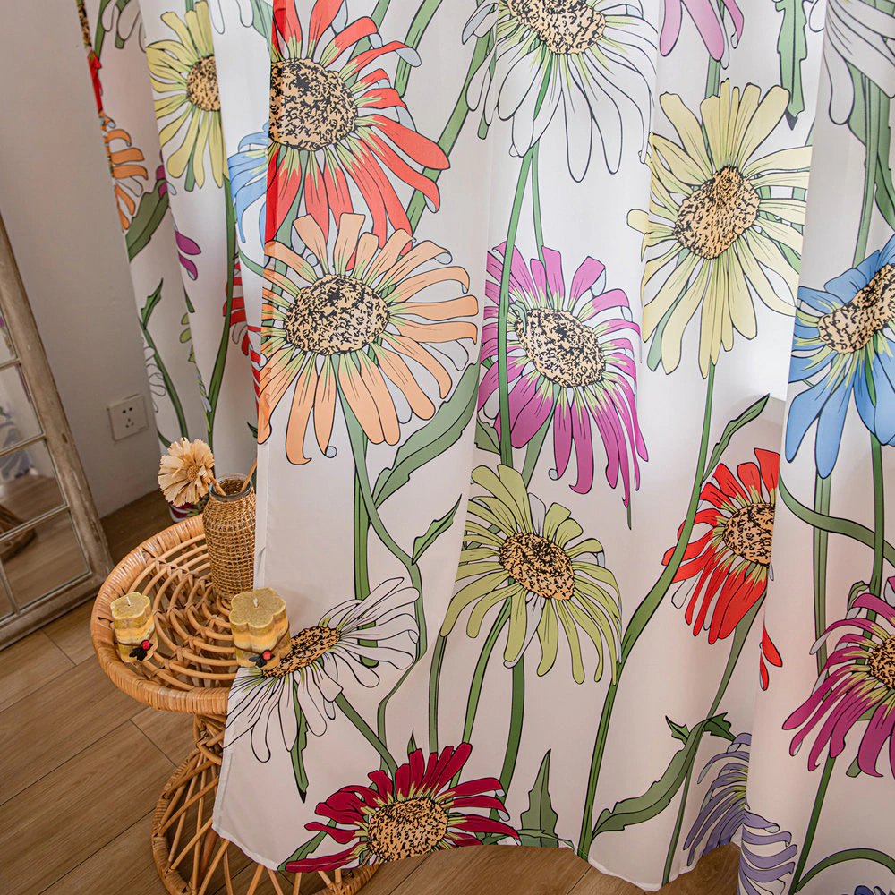 Retro Sheer Curtains with Colorful Art Sunflower Print