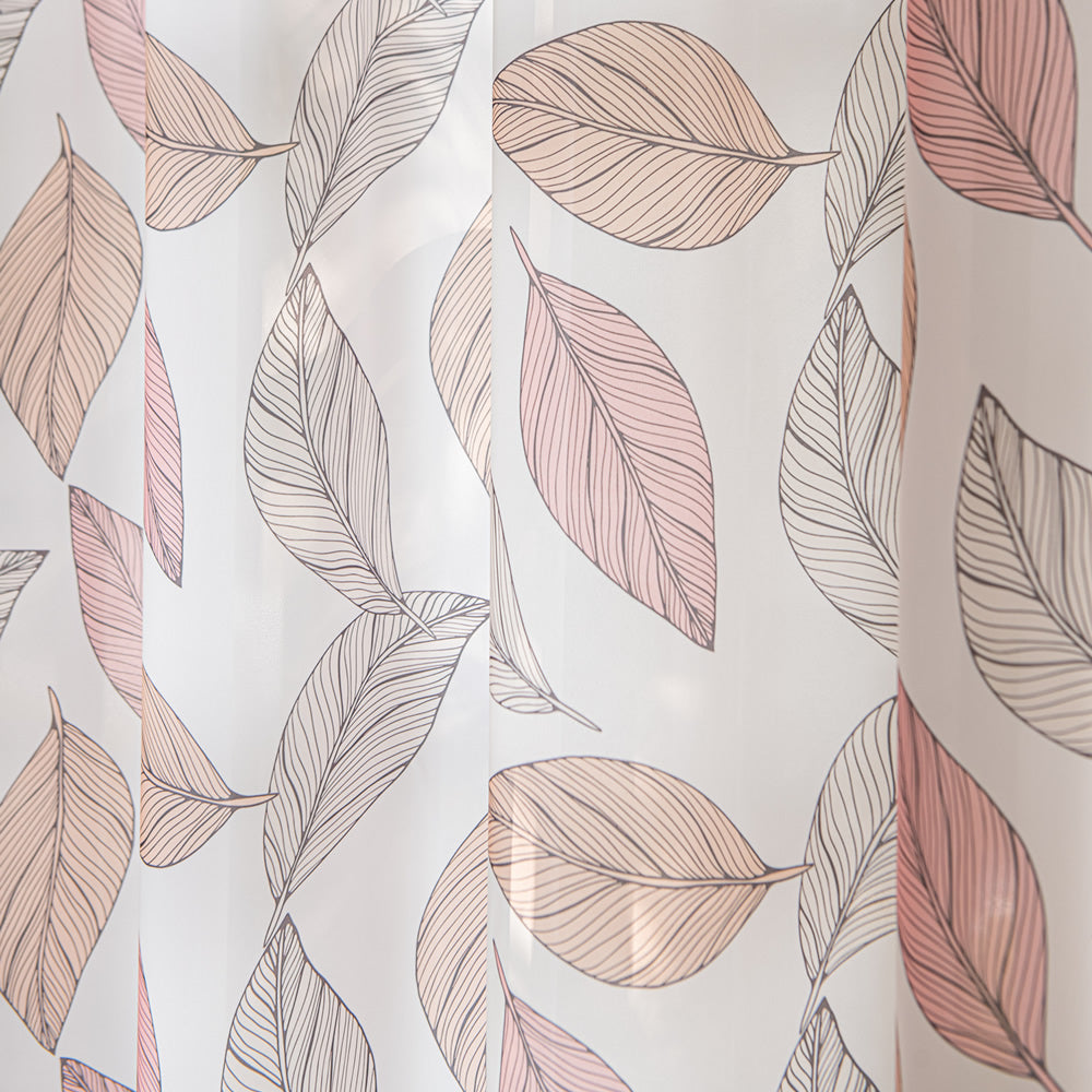 White Sheer Curtains with Autumn Leaves Print