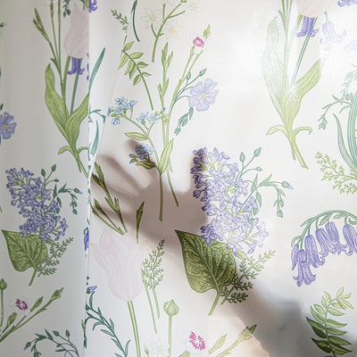 Pretty White Sheer Curtains with Tulip and Violet Print