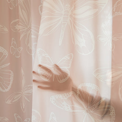 Pink Sheer Curtains with White Butterfly Print