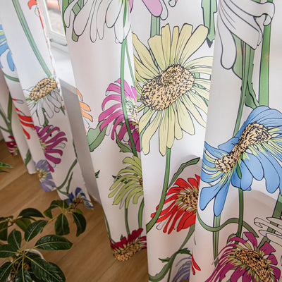 Retro Sheer Curtains with Colorful Art Sunflower Print