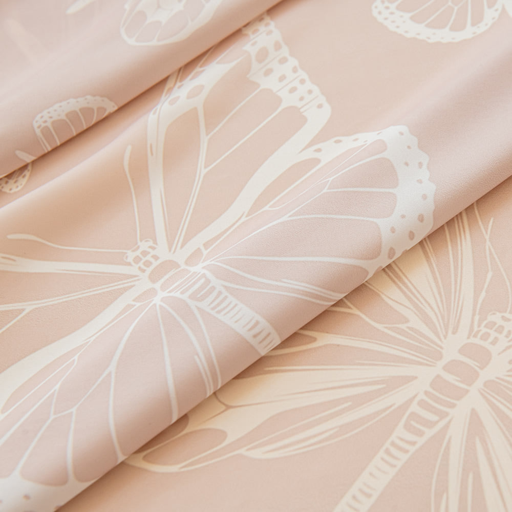 Pink Sheer Curtains with White Butterfly Print