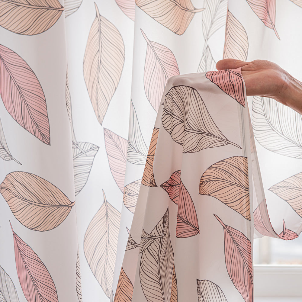 White Sheer Curtains with Autumn Leaves Print