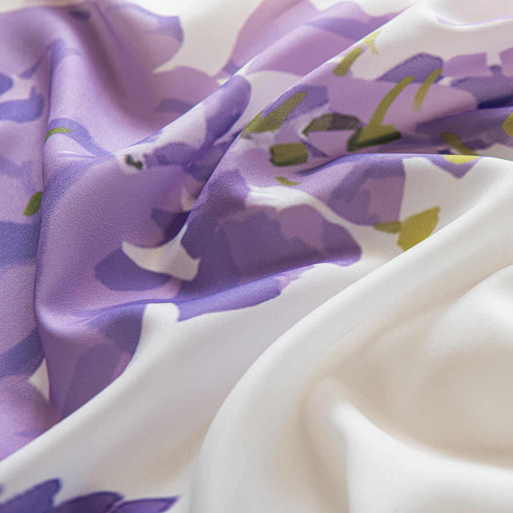 White Sheer Curtains with Purple Wisteria Flower and Butterfly Print