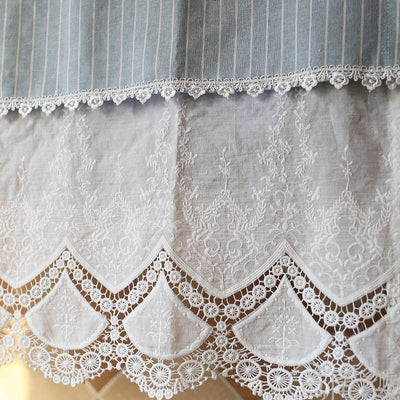 Valance Blue Stripes White Lace Window Curtains