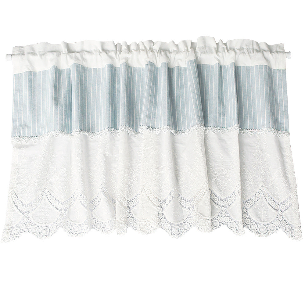 Valance Blue Stripes White Lace Window Curtains