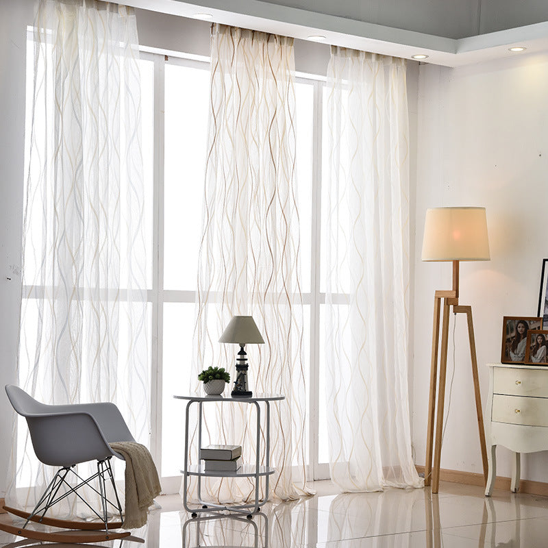 White Sheer Curtains Brown Yellow Wave jacquard - 3 Color