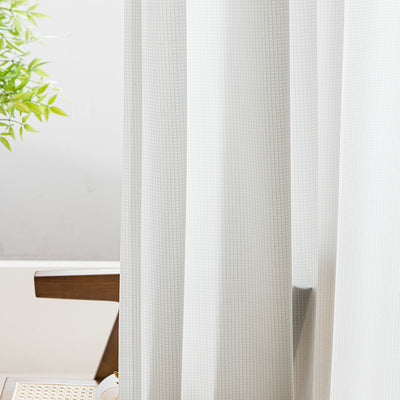 White Sheer Curtains Checkered Jacquard