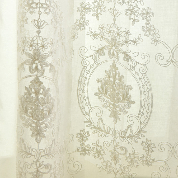 White Sheer Curtains Retro Royal Flower Embroidery