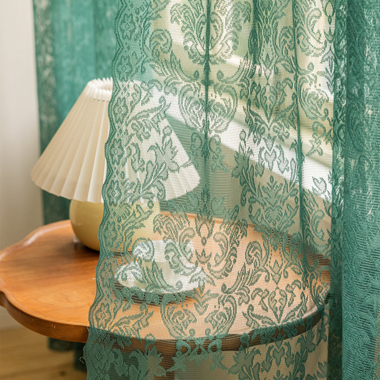 Sheer Curtains Green Lace Trim Embroidery