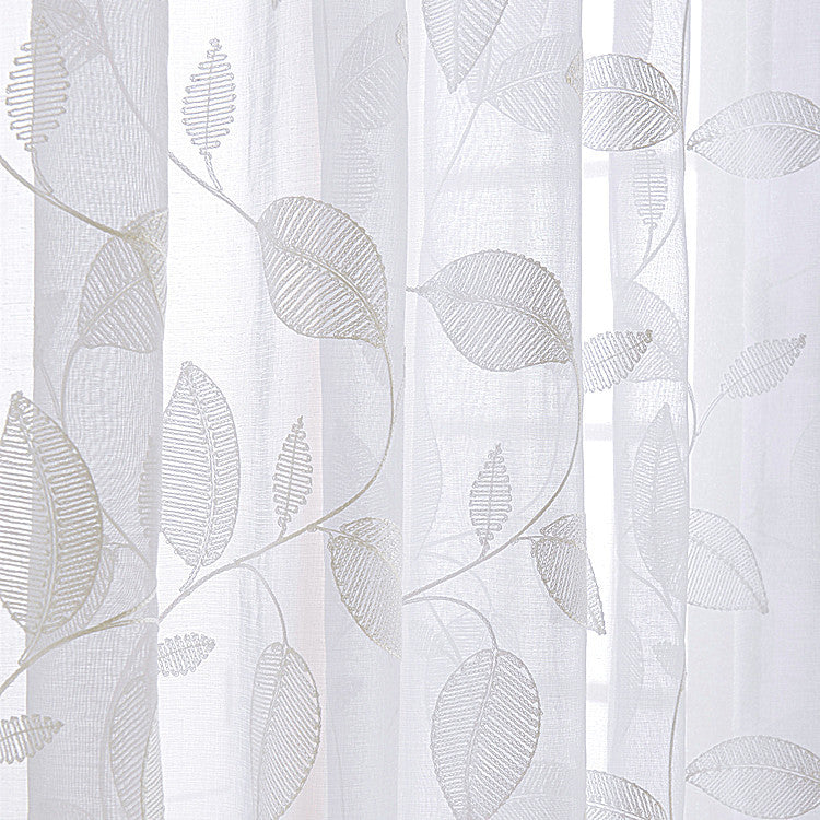 White Sheer Curtains White Leaf Vines Embroidery