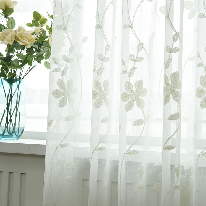 White Sheer Curtains Flower Leaves Vines Embroidery