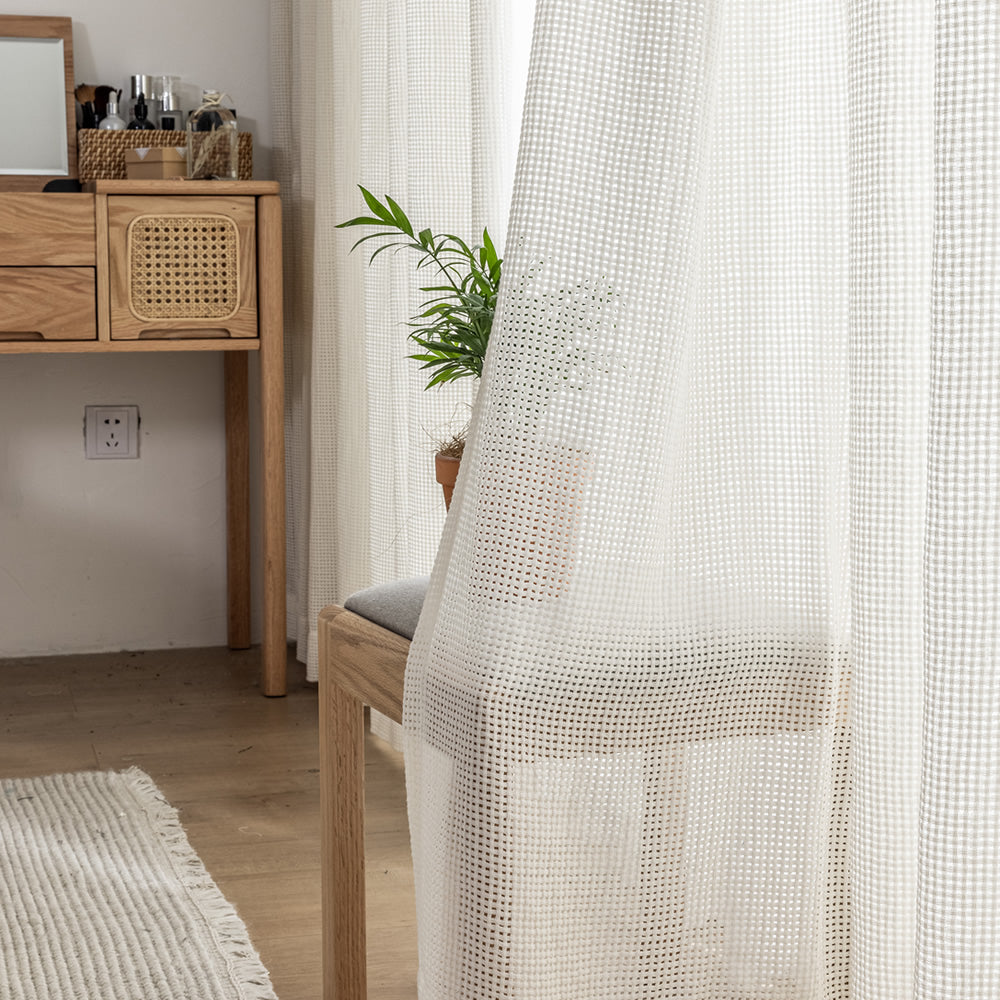 White Sheer Curtains Hollow Grid