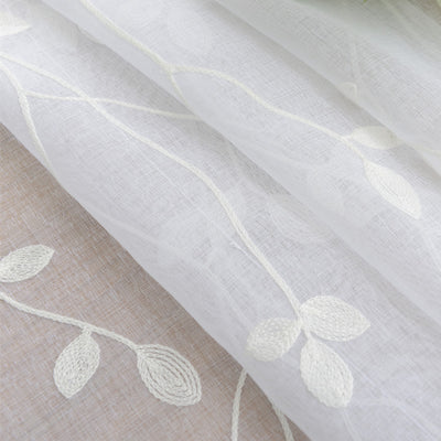 White Sheer Curtains Branch Leaf Embroidery