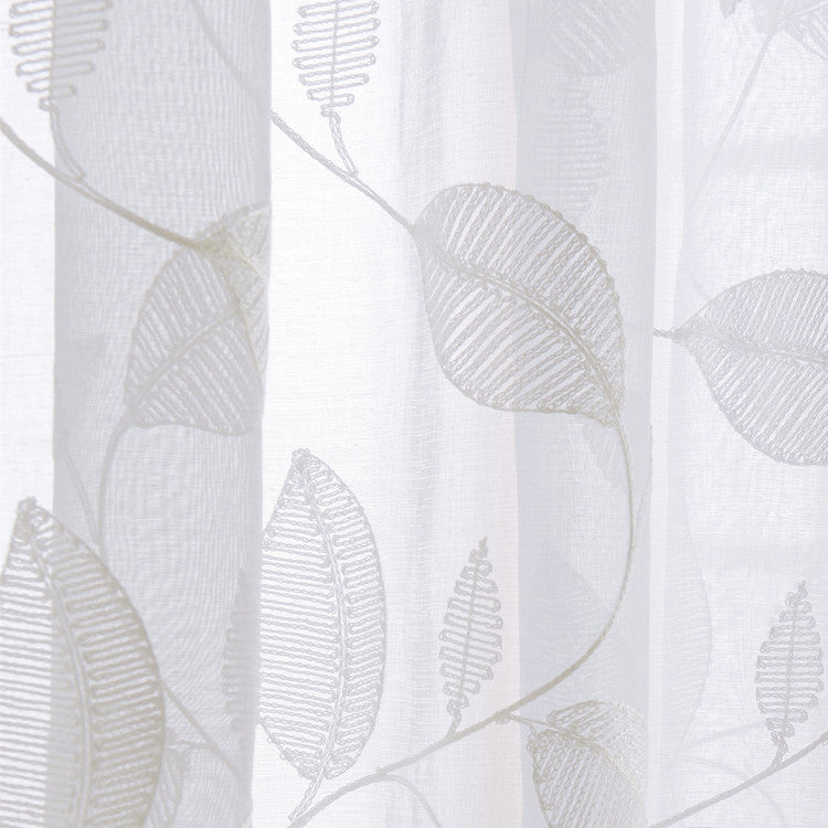 White Sheer Curtains White Leaf Vines Embroidery