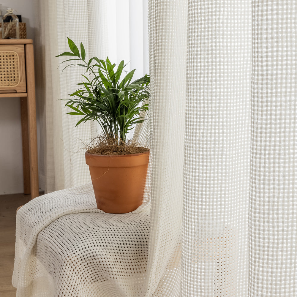 White Sheer Curtains Hollow Grid