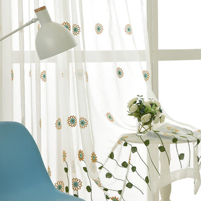 White Sheer Curtains Sunflower Daisy Embroidery