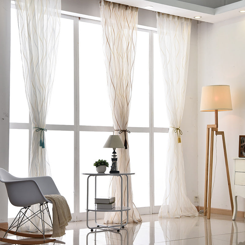 White Sheer Curtains Brown Yellow Wave jacquard - 3 Color