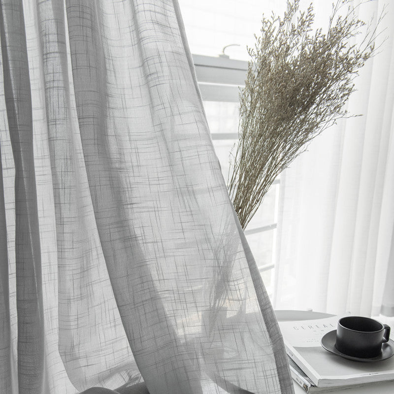 Grey Linen Touch Sheer Curtains