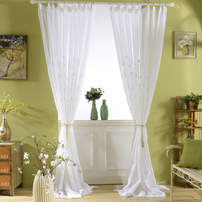 White Sheer Curtains Branch Leaf Embroidery