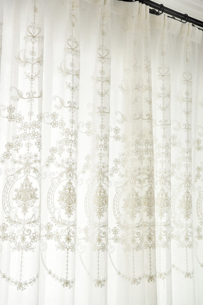 White Sheer Curtains Retro Royal Flower Embroidery