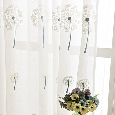 White Sheer Curtains Dandelion Embroidery