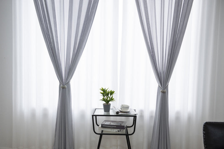 White Grey Curtains Sheer Fish Bone Hollow Jacquard - 2 Color