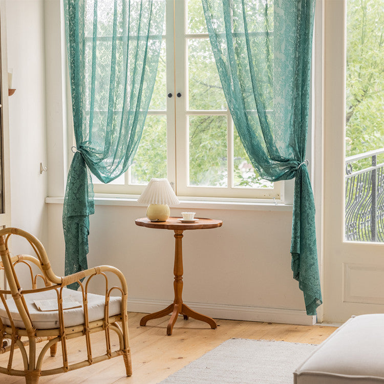 Sheer Curtains Green Lace Trim Embroidery