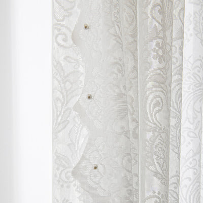 White Sheer Curtains Lace Inlaid Pearl Unique Wave Trim