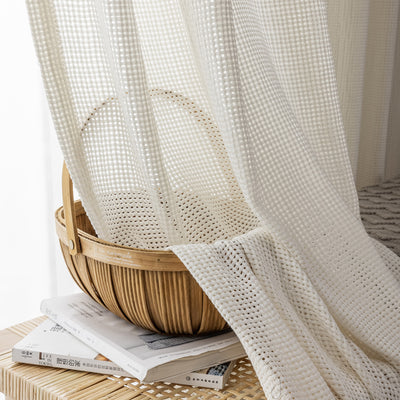 White Sheer Curtains Hollow Grid