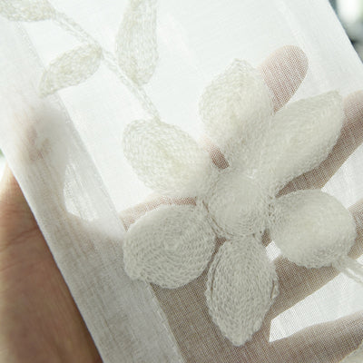 White Sheer Curtains Flower Leaves Vines Embroidery