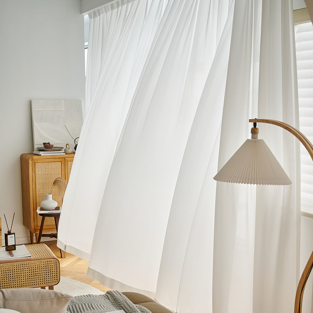 White Sheer Curtains 3D Small Folds