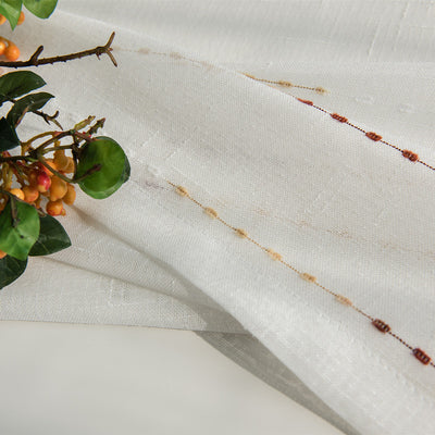 White Sheer Curtains Colorful Striped Embroidery