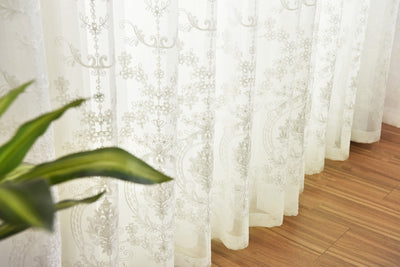 White Sheer Curtains Retro Royal Flower Embroidery