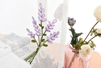 White Sheer Curtains Purple Lavender Bouquet Embroidery