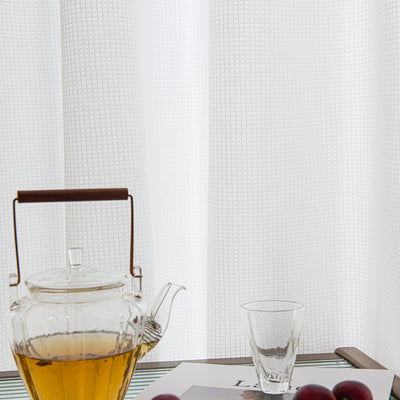 White Sheer Curtains Checkered Jacquard