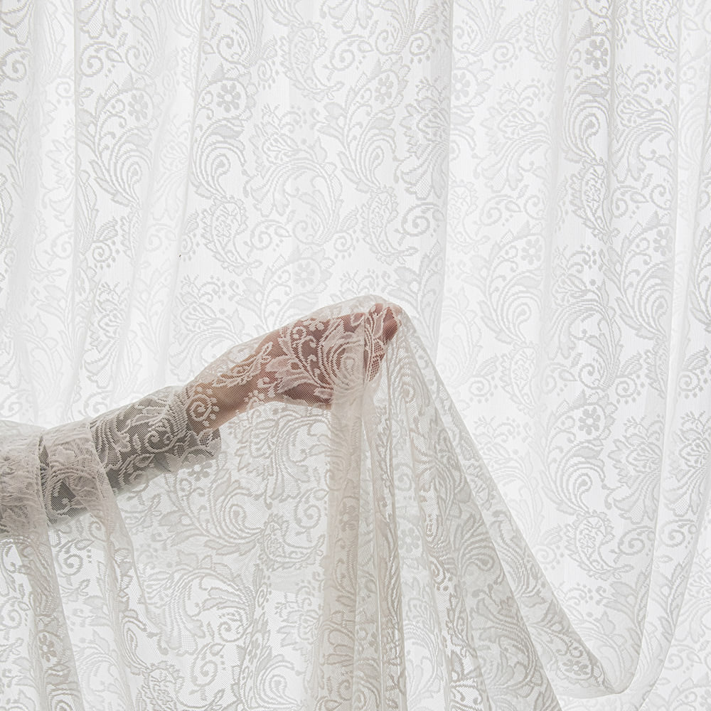 White Sheer Curtains Lace Inlaid Pearl Unique Wave Trim