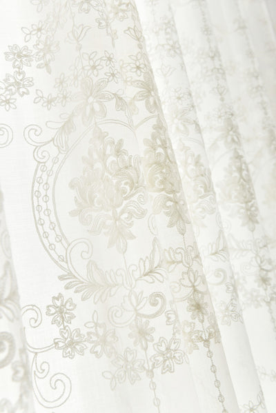 White Sheer Curtains Retro Royal Flower Embroidery